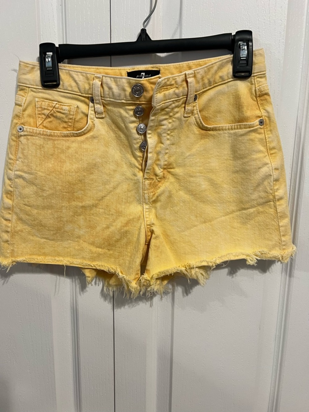 7 For All Mankind Yellow Frayed Hem Denim Shorts - Women - Picture 2 of 8